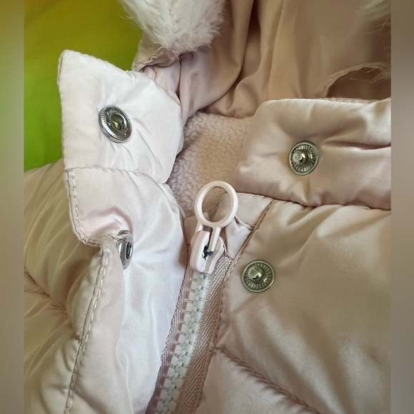 Zara Baby Girl pink hooded zip up puffer jacket with removable fur trim 2-3T - Picture 5 of 8